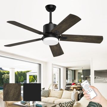 Modern Wooden Ceiling Fan with Light, Timer, 6 Speeds, Silent Inverter Motor & Remote