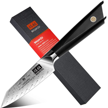 SHAN ZU GYO Series Japanese VG10 Damascus Steel Kitchen Knife with G10 Handle - Ideal for Peeling and Coring Fruits and Vegetables