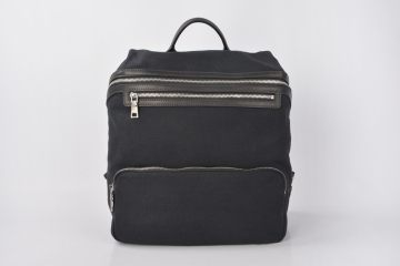 Unisex Black Casual Durable Leather Canvas Backpack