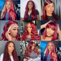 Long Burgundy Red 13x4 Lace Front Human Hair Wigs 99J Colored Glueless Straight HD Brazilian Lace Frontal Wig Pre Plucked 180%