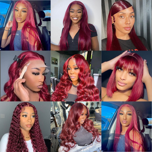 Long Burgoundy rojo 13x4 Camino del cabello humano delantero 99J Colorado HD HD Brasil Brasil Lace Frontal Wig preplantó 180%