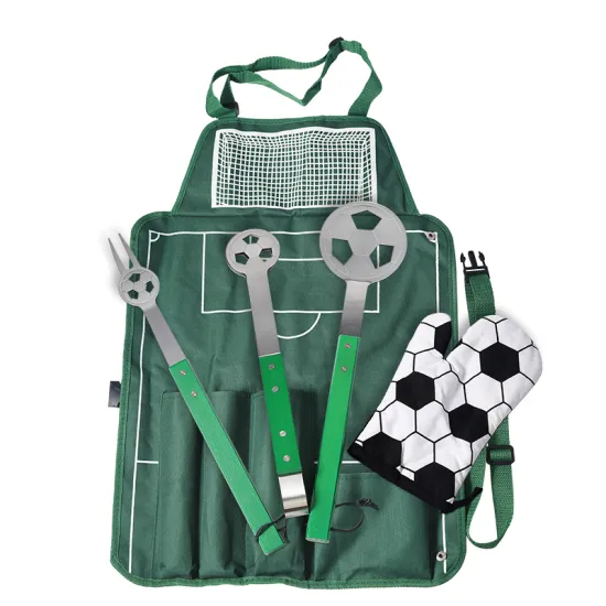 Portable Football Theme BBQ Accessories Set: 5-Piece Grill Camping Tool Kit