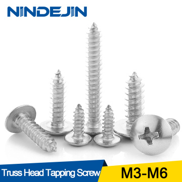 NINDEJIN 20/55pcs Cross Recessed Truss Head Self-tapping Screw 304 Stainless Steel M3 M4 M5 M6 Phillips Mushroom Head Wood Screw