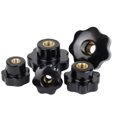 Black Plastic Six Star Head Thumb Nut Kit: M4, M5, M6, M8, M10 Sizes - Through Hole Knobs and Bakelite Star Plastic Knob Nuts