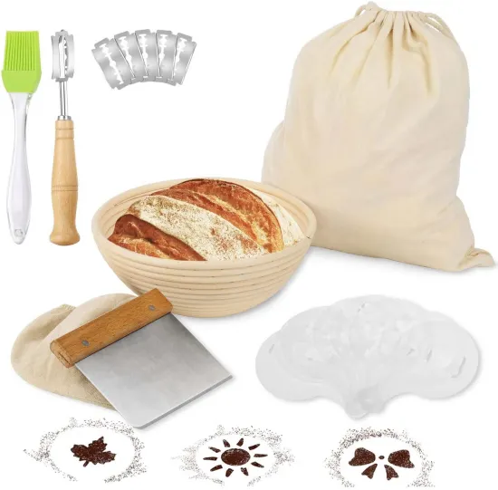 Home & Professional Baking Tools: 9 Inch Rattan Bowl for Bread Proofing Basket Set