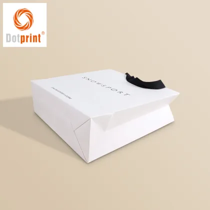 Wholesale Custom Gold Foil Logo Art Paper Gift Bags with Ribbon Handle