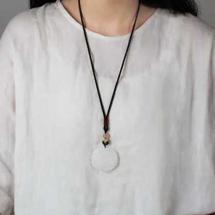 Vintage Style Jade Buddha Dragon Phoenix Pendant Necklace for Women