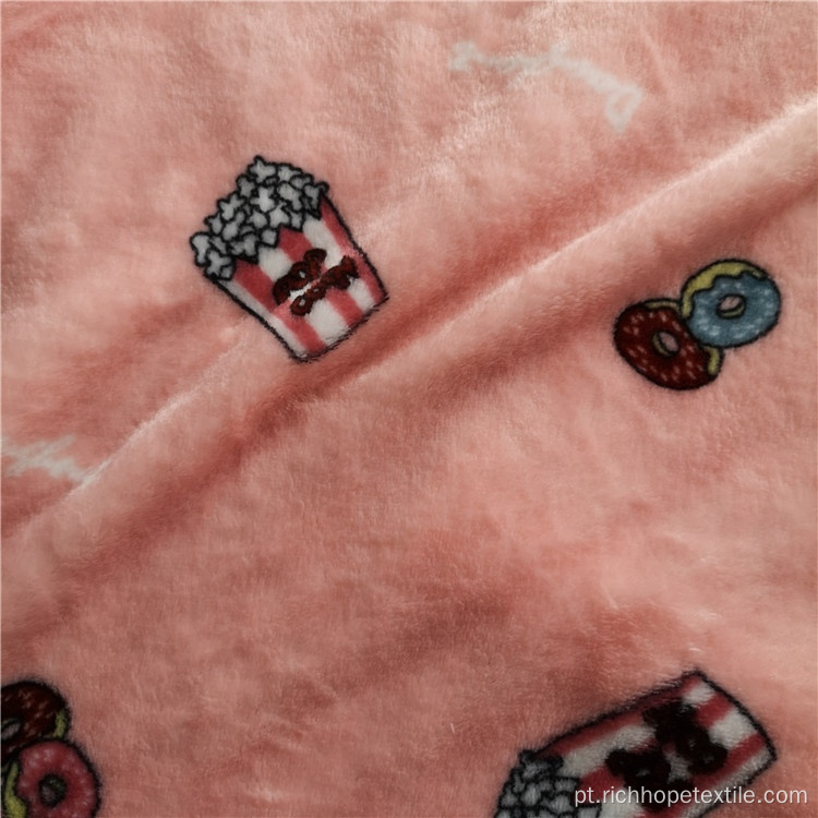 Tecido de pijama de flanela macia de dois lados rosa estampado