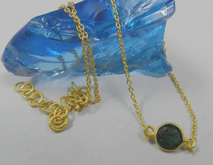 925 Sterling Gold Plated Green Tourmaline hydro Necklace