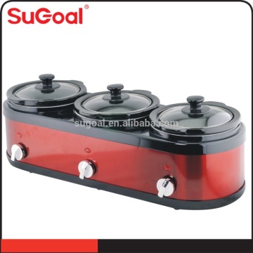 SuGoal Round Triple Crock Pot Slow Cooker with Lid Holders, 1.5L X 3, Stainless Steel