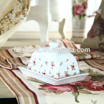 Elegant Fine Porcelain Butter Dish with Lid in Color Box Packing
