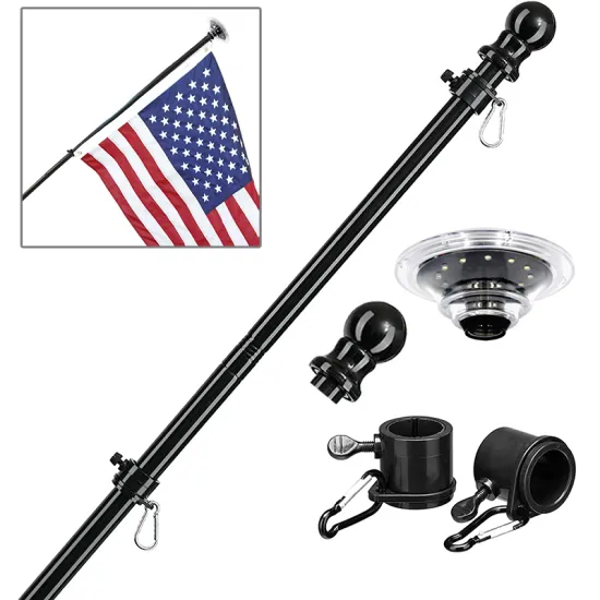 Outdoor Aluminum Alloy & Fiberglass Flagpoles with Solar LED Lights for Sale