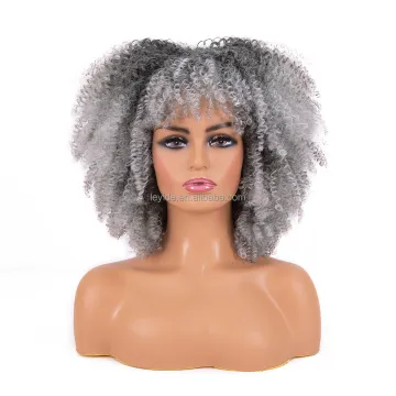 AliLeader Hot Sale Fashion African Small Curly Wig Ombre Short Synthetic Afro Bomb Kinky Curly With Bangs For Black Woman