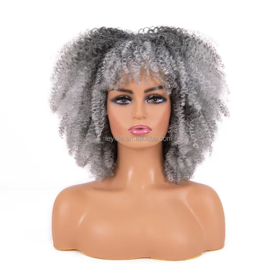 AliLeader Hot Sale Fashion African Small Curly Wig Ombre Short Synthetic Afro Bomb Kinky Curly With Bangs For Black Woman