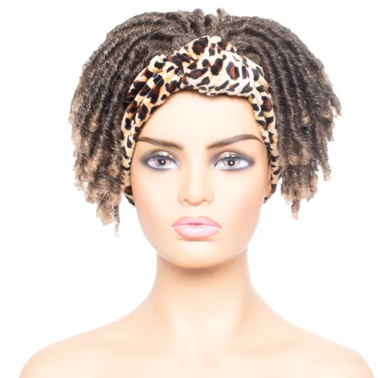 Wholesale Dreadlock Box Braided Headband Wigs for Black Women Short Curly Box Braid Wigs with Leopard Headband Attached