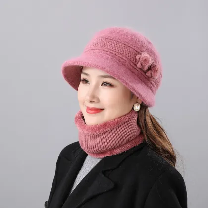 Grandma Hat and Windproof Scarf Set - Fashionable and Versatile for Middle-aged and Elderly Women