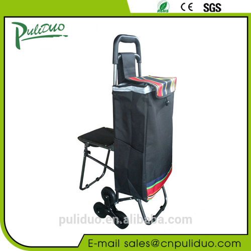 Collapsible 3 Wheeled Supermarket Trolley Shopping Bag With Steel Chair