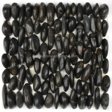 Natural Polished Black River Pebble Stone Mosaic Tile for Flooring and Home Decoration