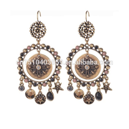 China Wholesale Bohemian Gypay Copper and Gold Round Drop Earrings