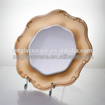 FDA,PP,Eco-friendly 45 cm flower shape gold antique cheap plastic disposable charger plate