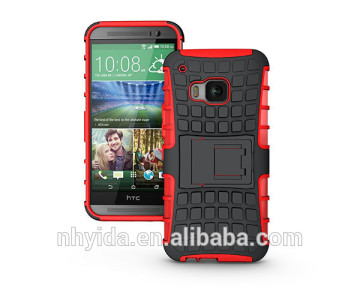 hot selling! TPU+PC hybrid combo hard soft phone case for htc one m9 with kickstand
