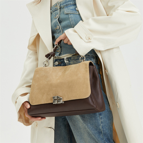 Niche Design Leather Color-Block Chocolate Tote