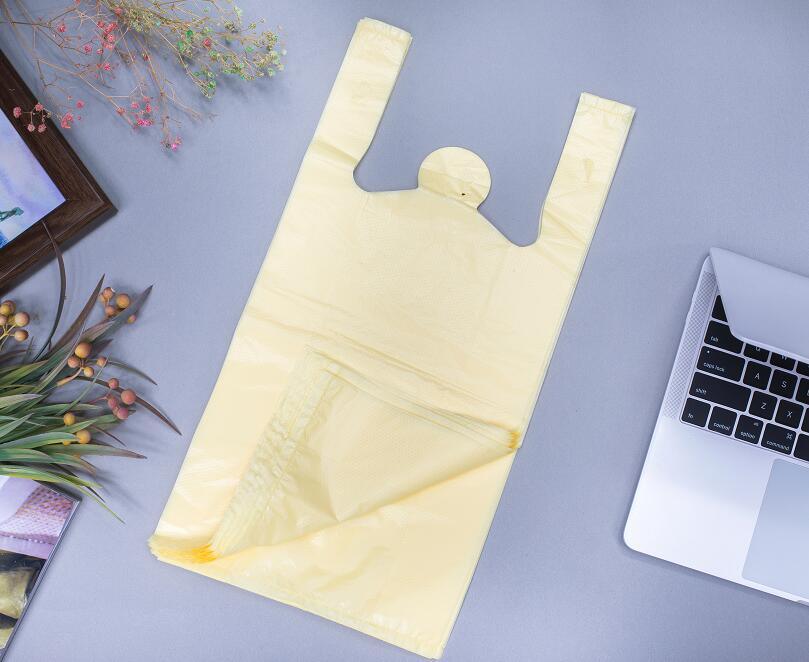 Yellow HDPE Plastic T Shirt Bag with Emboss