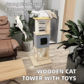 Modern Luxury Large Indoor Plush Wooden Cat Tree Tower Climbing Condo Activity Center Premium Pet Furniture