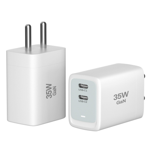 35 W 2 PD Foldable plug and multi-color bottom box fast charger for mobile device.