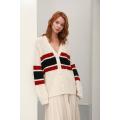 cardigan in cashmere con scollo a v e righe a contrasto