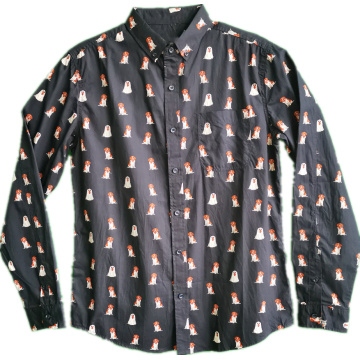 Men Casual Cotton Dogs Prints Long Sleeve Shirt