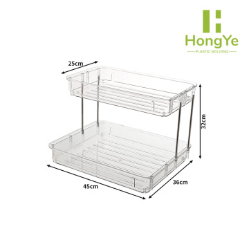 Estante de almacenamiento de cosméticos de plástico transparente de 2 niveles