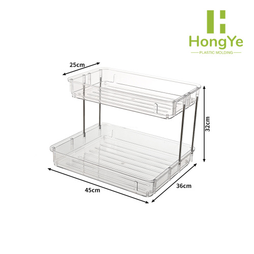 Estante de almacenamiento de cosméticos de plástico transparente de 2 niveles