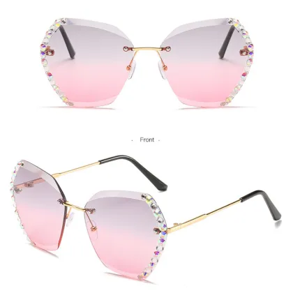 2024 Hot Selling Vintage Diamond Rimless Metal Sunglasses for Women