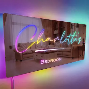 Customized Name Mirror LED Illuminated Night Light for Bedroom Wall Decor