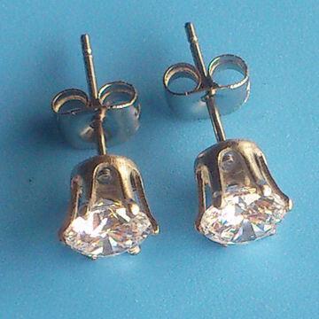 Stud Earrings in Stock, Made of Zircon and Stainless Steel, Available in Various Designs