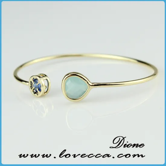 Various colors natural glass stone fashion design brass bangle