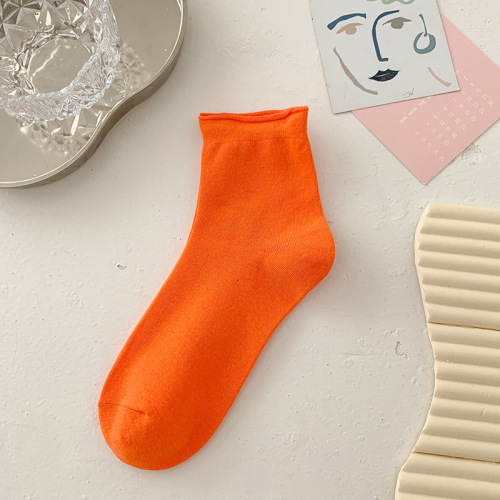 Candy colored rolled edge cotton socks