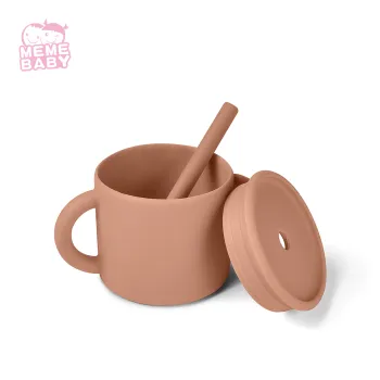 Portable Custom Reusable BPA Free Silicone Drinking Sippy Cup Baby Straw Cup With Handles For Toddler Infant