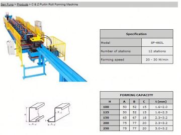 c z channel shape fast change roll forming machine