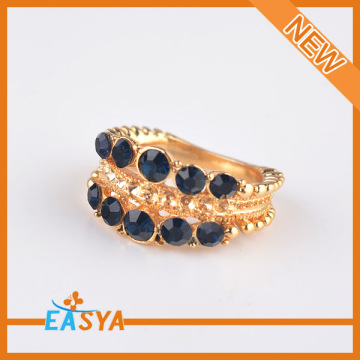 Fashion 2015 New Design Sapphire Blue Crystal Gold Finger Ring