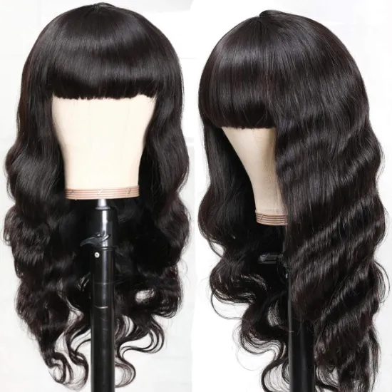 Body Wave Wig with Bangs Full Machine Made Wig Body Wave Human Hair Wigs Natural Color for Women Brazilian Hair None Lace Wigs