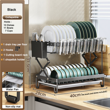 Manufacturer's Multifunctional Collapsible 2-Tier Household Storage Bowl Dish Rack with Utensil Holder and Dish Drainer: Organizing Kitchen Essentials Efficiently