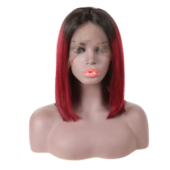 1B/Red color Mink Brazilian Human Hair Lace Wig Bob Wigs with Transparent Lace