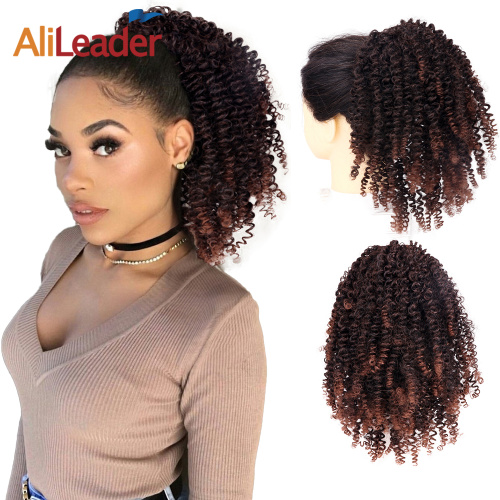 Alileader Recommend 90g 9.8inch Puff Afro Curly Deep Wave Drawstring Passion Twist Ponytail Clip In Hair Extension