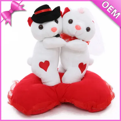 Hot Sale Fantastic Wedding Teddy Bear Standing On heart Pillow valentine teddy bear