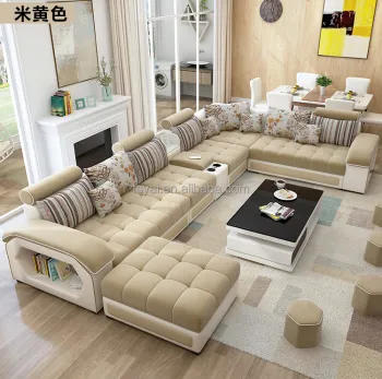 7 Seater U Shaped Fabric Recliner Sofa Set for Living Room