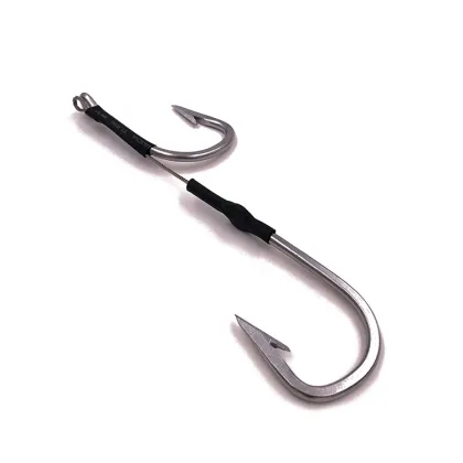 Stainless Steel Offset Double Hook Rig for Wahoo, Tuna, Dorado, and Marlin Lures