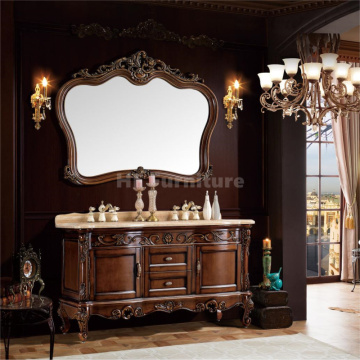 American Style Double Sink Bathroom Set with Classic Marble Top and Solid Wood Vanities Including Mirrors