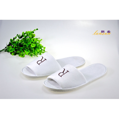 Open Cotton Velour Ripple Sole Embroidery Slipper